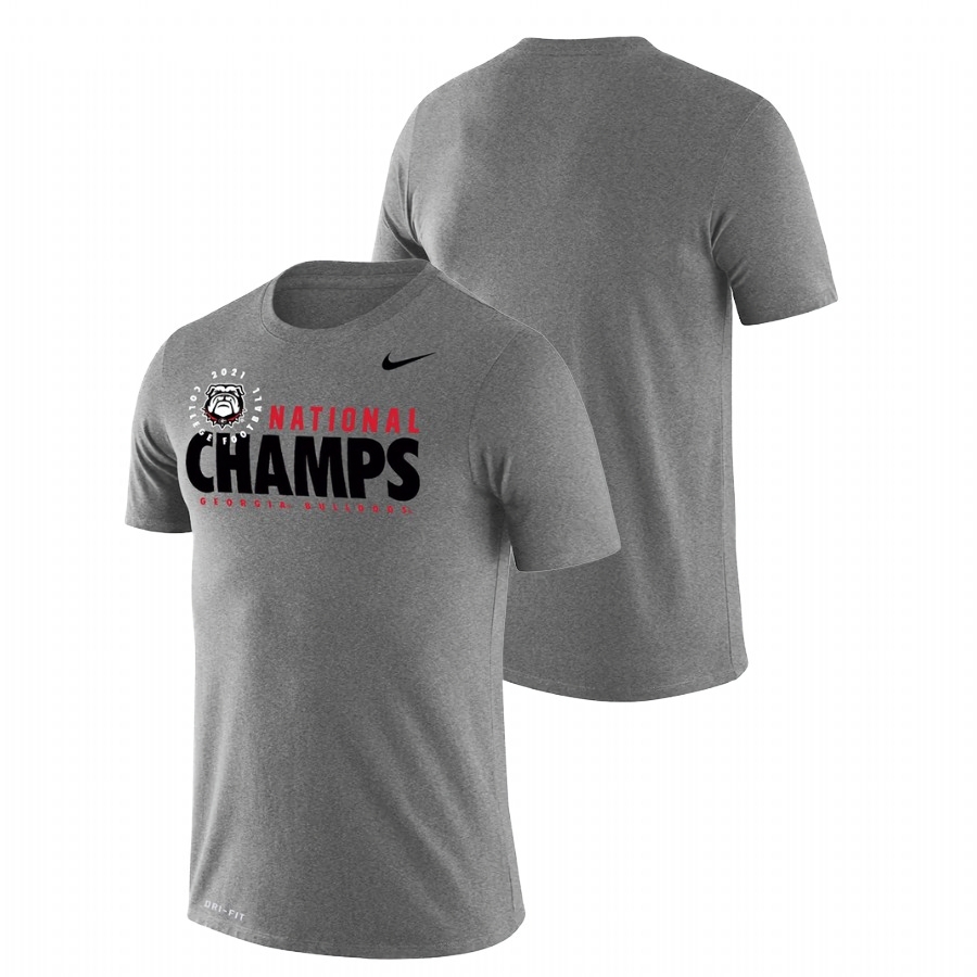 Georgia Bulldogs Men's NCAA Gray Champions 2021 CFP National Stack College Football T-Shirt YWR8549YT